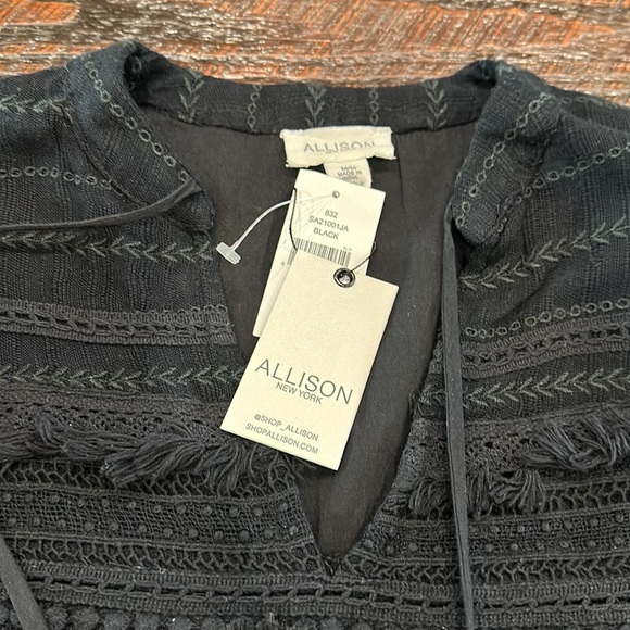 ALLISON NEW YORK Embroidered Shift Tunic Mini DRESS Size M Black NEW $245 - Picture 4 of 5